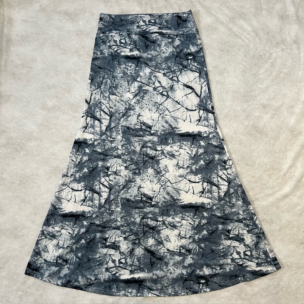 Haoohu Women's Sky Blue Abstract Tie-Dye High Waist Beach Maxi Skirt Dress Sz L.
